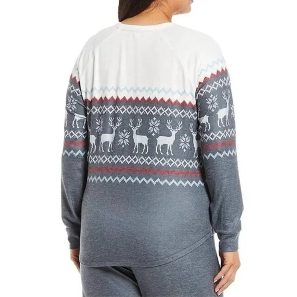 NEW! P.J. Salvage Fair Isle Print Knit Lounge Long Sleeve Top Size XL - Picture 3 of 10